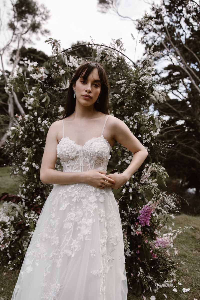 wedding-gown-celeste-closeup-sheer-bodice-flowers-princess-thin-strap