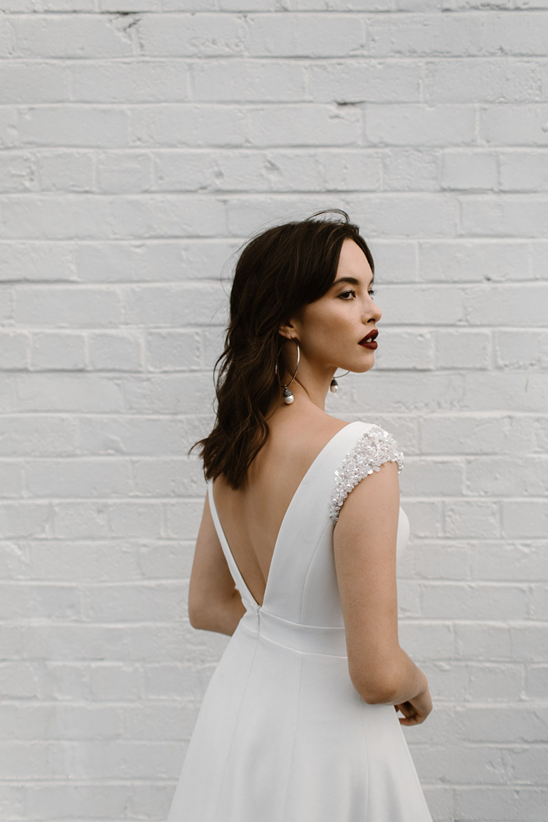 Our Stunning Porsha wedding dress echoes luxury and comfort. The classic A-line silhouette offers a fresh and clean feel the moment you slip it on.